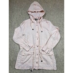 RACHEL Rachel Roy Jacket‎ Womens Small Pink Linen Snap Hooded Drawstring Travel